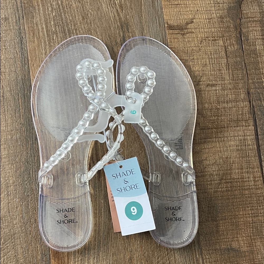 Shade & Shore Women's Transparent Sandals with Pearl Details